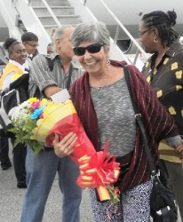 Lucille Dawsey on her arrival (Guyana Civil Aviation Authority photo) 