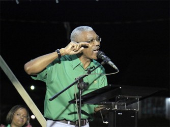 Opposition leader David Granger speaking at the rally at the Square of the Revolution.