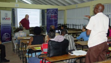 A representative of GECOM making a point during the session 