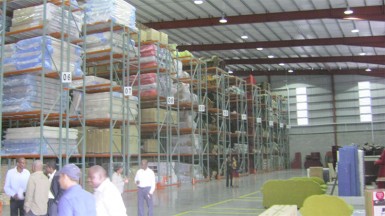 A view of a section of the interior of the Unicomer 60,000 square feet storage bond at Eccles. 