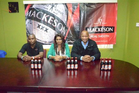 From left to right are Mackeson Brand Manager Jamal Douglas, ANSA McAl PRO Darshanie Yussuf and GABF President Nigel Hinds