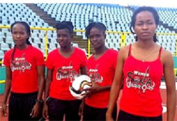 Members of Trinidad and Tobago’s women’s football team, from left, Ahkeela Mollon, Khadesha Debessette, Khadidra Debessette and Dernelle Mascal. 