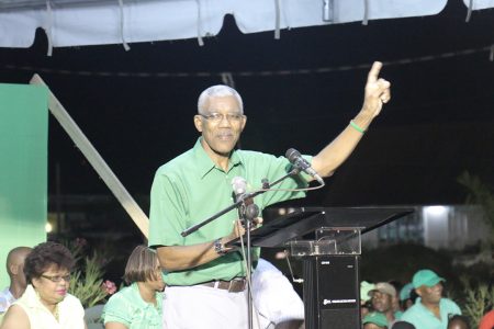 Opposition Leader David Granger speaking at a rally this evening at the Square of the Revolution called to protest the government’s suspension of Parliament.