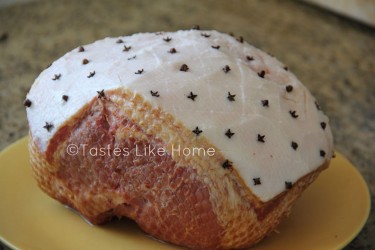 Clove-studded ham ready for baking (Photo by Cynthia Nelson) 