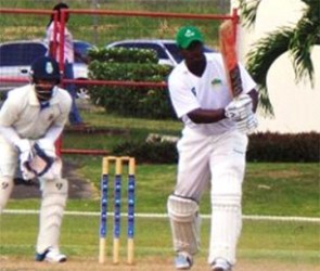 Johnson Charles drives en route to his career-best 151. (Photo courtesy WICB Media) 