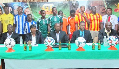  Players, sponsors and UDFA/Banks DIH executives at the launch of the ‘Supa 16’ tourney at the Watooka Complex.  