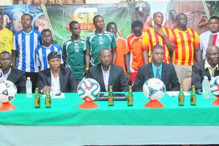  Players, sponsors and UDFA/Banks DIH executives at the launch of the ‘Supa 16’ tourney at the Watooka Complex.
