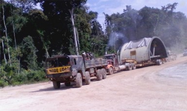 A section of the new grinding mill being transported to Guyana Goldfields Inc’s Aurora gold mine. (Guyana Goldfields Inc photo) 