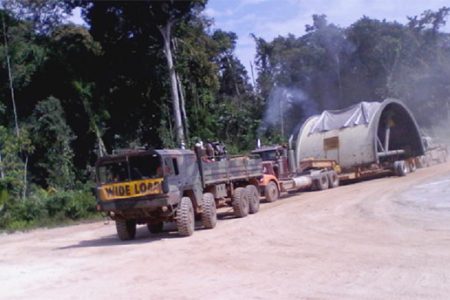 A section of the new grinding mill being transported to Guyana Goldfields Inc’s Aurora gold mine. (Guyana Goldfields Inc photo)
