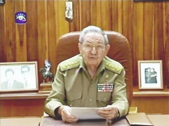 Cuba’s President Raoul Castro speaks to the nation via public television in Havana December 17, 2014. (Reuters) 