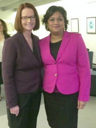 Education Minister Priya Manickchand (right) with Chairperson of the Board of Directors, Global Partnership of Education and former Prime Minister of Australia, Julia Gillard 