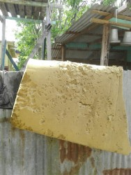 Georgia Marks’ damaged mattress hanging on her neighbour’s fence. 