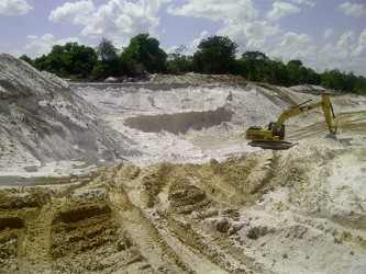 The area in Timehri North from where sand is being taken. APNU MP Joe Harmon says this should not be since the contract for the airport expansion project stipulates that the government is supposed to be delivering sand to the site and not allowing the contractor to dig up sand from a section of the community. 