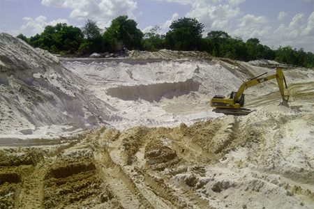 The area in Timehri North from where sand is being taken. APNU MP Joe Harmon says this should not be since the contract for the airport expansion project stipulates that the government is supposed to be delivering sand to the site and not allowing the contractor to dig up sand from a section of the community. 