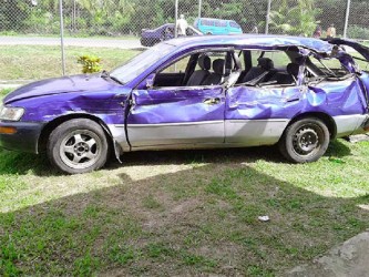 The badly damaged car after the accident