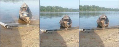 These photos show the fibre optic cable in a vulnerable state as it crosses the Essequibo River from the Iwokrama Rainforest Reserve