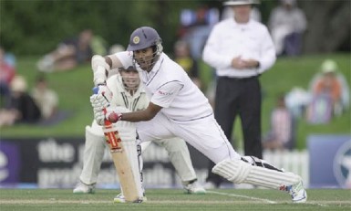 Sri Lanka’s Dimuth Karunaratne scored a maiden Test century, falling for 152 in Christchurch. Photograph: Marty Melville/AFP/Getty Images