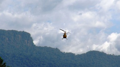 An Army helicopter leaving Mahdia to commence its search. (Photo courtesy of the Guyana Civil Aviation Authority) 