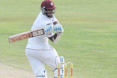  Left-hander Leon Johnson hooks during the third day’s play on Friday. (Photo courtesy WICB Media)
