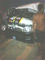 The badly damaged minibus that was involved in the accident 