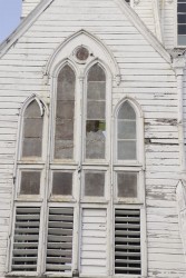 Some broken windows along the northern wall of the St George’s Cathedral. (Arian Browne photo) 