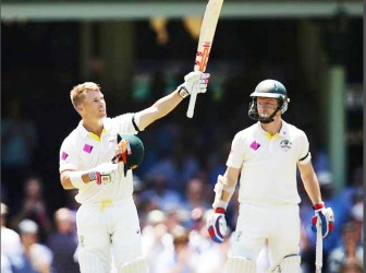 Openers David Warner, left and Chris Rogers put India on the mat with an opening stand of 200 yesterday on the same  ground where the late Australian Phil Hughes was fatally injured some six weeks ago. 