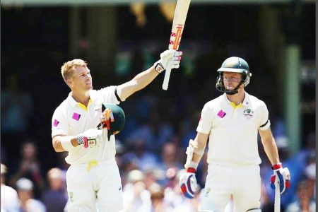 Openers David Warner, left and Chris Rogers put India on the mat with an opening stand of 200 yesterday on the same  ground where the late Australian Phil Hughes was fatally injured some six weeks ago.
