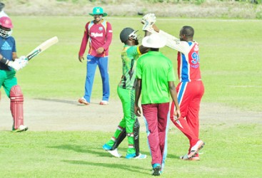 Guyana Jaguars captain Chris Barnwell celebrates the big wicket of Narsingh Deonarine   