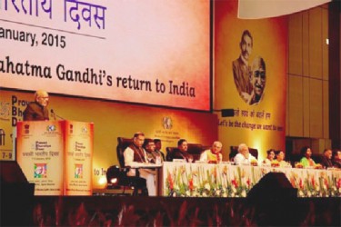 President Donald Ramotar delivering an address at the 13th Pravasi Bharatiya Divas at Gandhinagar, India (GINA photo) 