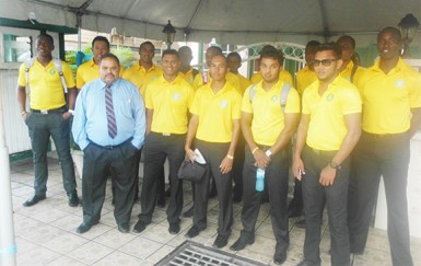 GCB President Drubahadur (first in front row from left) with Guyana Jaguars players and management  