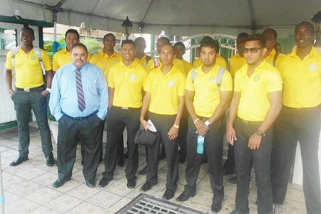 GCB President Drubahadur (first in front row from left) with Guyana Jaguars players and management