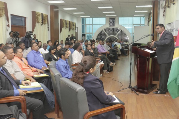 Commerce Minister Irfaan Ali addressing participants at the conference yesterday. (Arian Browne photo)