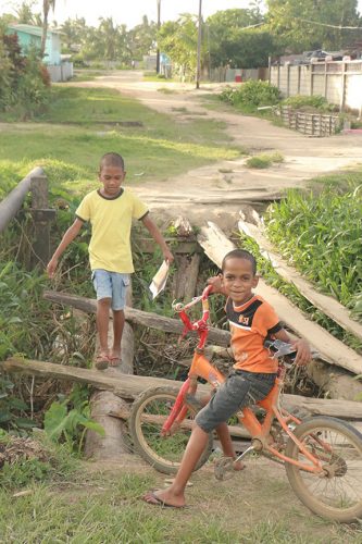 A broken bridge: carefully little boy.