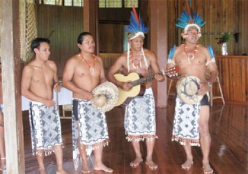 Members of the Surama Makushi Culture Band playing at an event. (Photo courtesy of Dr Raquel Thomas) 