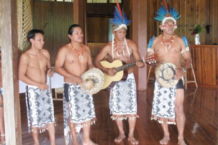 Members of the Surama Makushi Culture Band playing at an event. (Photo courtesy of Dr Raquel Thomas)
