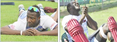 DOWN BUT NOT OUT!! West Indies  all-rounder Andre Russell, above left, will be hoping that Darren Sammy’s prayers for a victory in today’s third ODI against South Africa will be answered. (photos WICB media) 