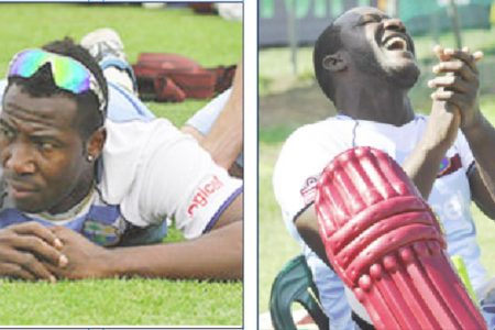 DOWN BUT NOT OUT!! West Indies  all-rounder Andre Russell, above left, will be hoping that Darren Sammy’s prayers for a victory in today’s third ODI against South Africa will be answered. (photos WICB media)
