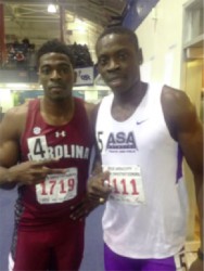 Clayton Gravesande and Stephan James (right) pose for a photo after the race on Friday night.