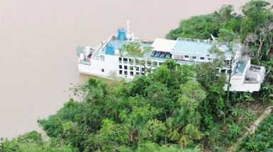 The MV Sabanto stuck on Wakenaam Island last year