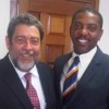 WICB president Dave Cameron (right) during a meeting with Dr Ralph Gonsalves last year.