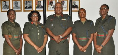 From left are Lt Col (ag) Lorraine Foster, Col (ag) Ann McLennan, the Chief of Staff, Lt Col (ag) Natasha Stanford and Maj (ag) Christine Bradford. (GDF photo) 