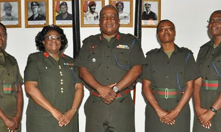 From left are Lt Col (ag) Lorraine Foster, Col (ag) Ann McLennan, the Chief of Staff, Lt Col (ag) Natasha Stanford and Maj (ag) Christine Bradford. (GDF photo)