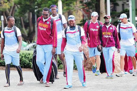 The West Indies World Cup cricket team arrives for training at Waverley Oval today. Picture: Carly Earl. (Australia’s Daily Telegraph)