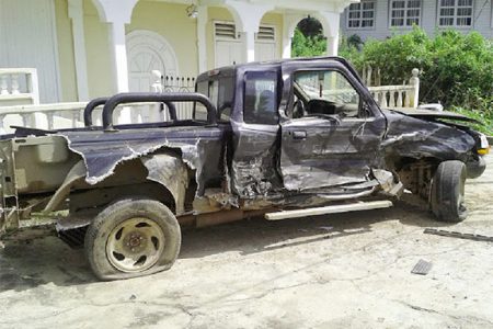 The badly damaged 1996 Ford which Mohan sideswiped yesterday.
