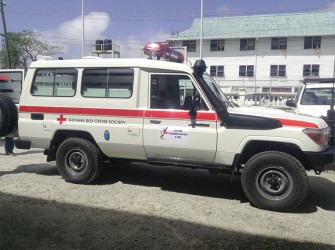 The brand new ambulance, which was handed over from the Japanese government to the Guyana Red Cross Society 