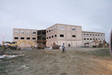 The current construction site of the Ajeenkya D Y Patil Medical College at Turkeyen. The intention to set up the college was announced in a nonchalant manner by Health Minister Dr Bheri Ramsaran in March 2014. The institution has been accredited by National Accreditation Council of Guyana and engineers state that there are issues with building code violations. 