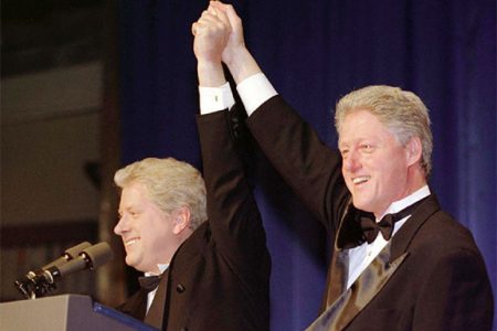 President Bill Clinton and his “Saturday Night Live” iteration Darrell Hammond (L), at the 53rd annual Radio-Television Correspondents Dinner in Washington, April 10, 1997. (Reuters/Files)
