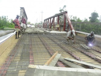 Rehabilitation work on the old Mahaica Bridge commenced last September. (Ministry of Public Works photo)