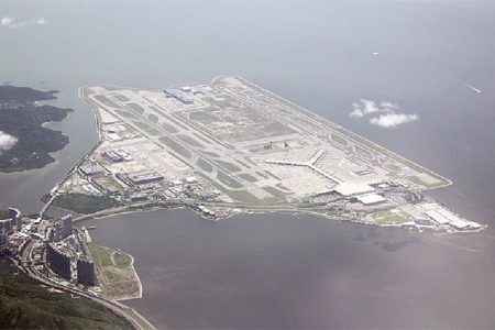 Hong Kong International Airport on the artificial island of Chek Lap Kok. It opened in July 1998 and took 6 years to build at a cost of US$20 billion 