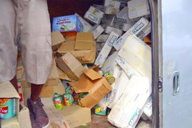 Some of the expired and damaged goods on the canter that was seized by the Ministry of Health’s Pharmacy & Poisons Board (GINA photo)